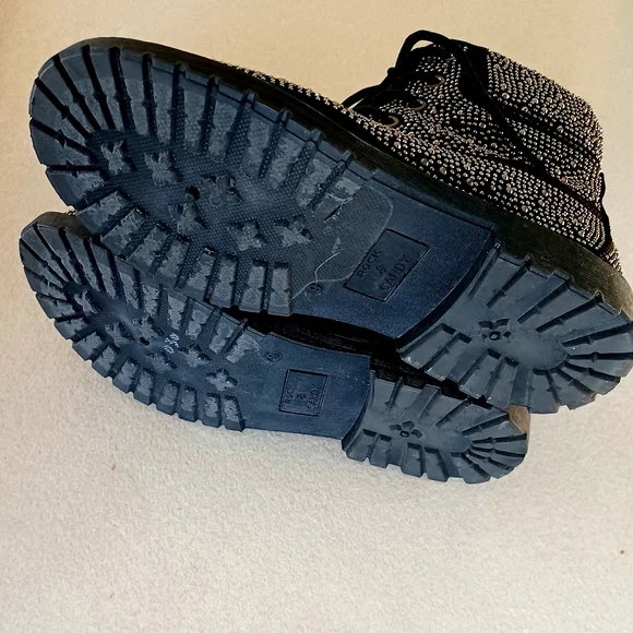 Rock & Candy Studded Rhinestone Black Biker BootsFaux fur linedWomen's Size 9 - Picture 9 of 12